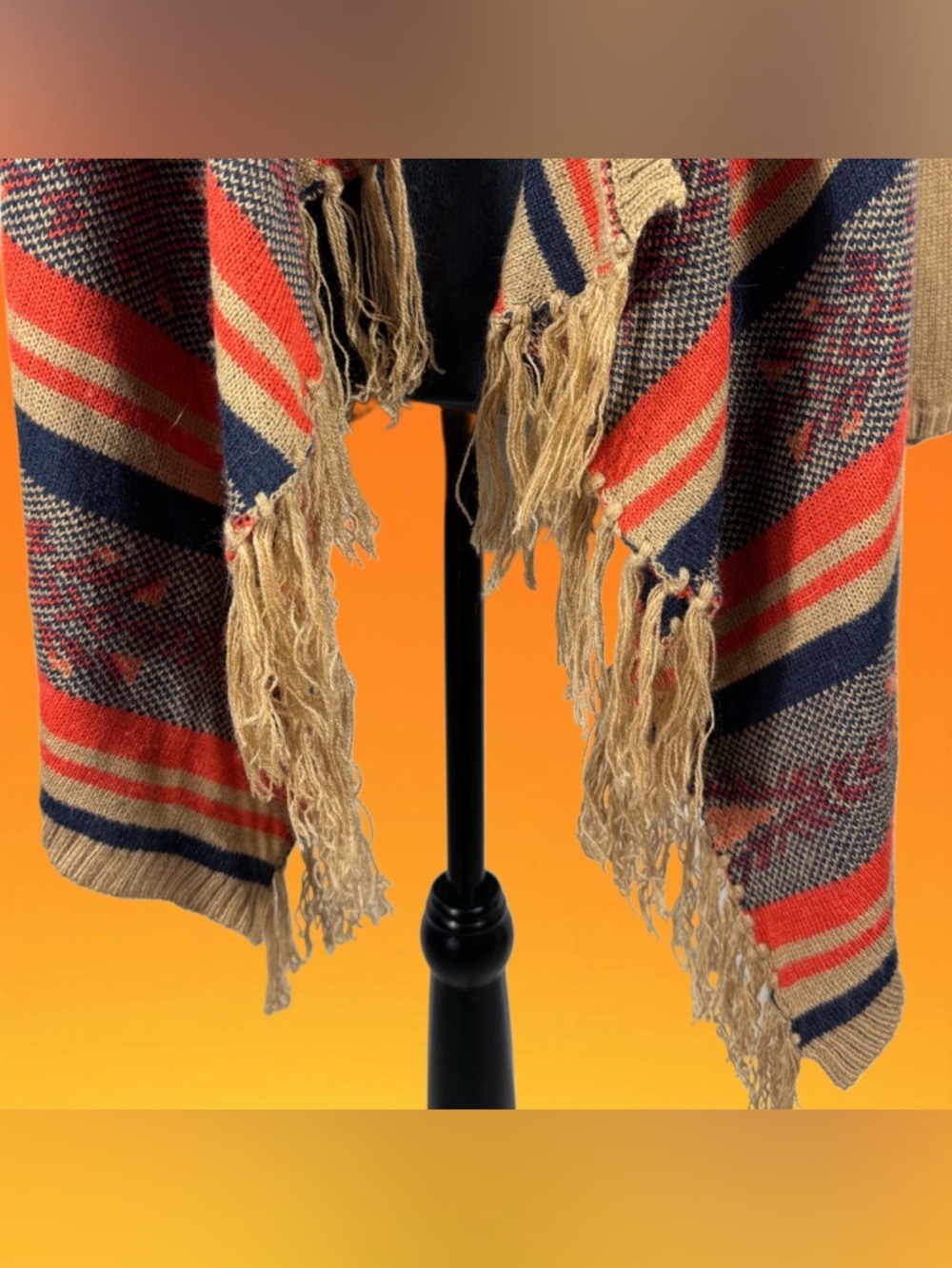 Anthropologie Flying Tomato Brown/Orange Lagenlook Open Drape Cardigan Fringe S - Picture 6 of 14